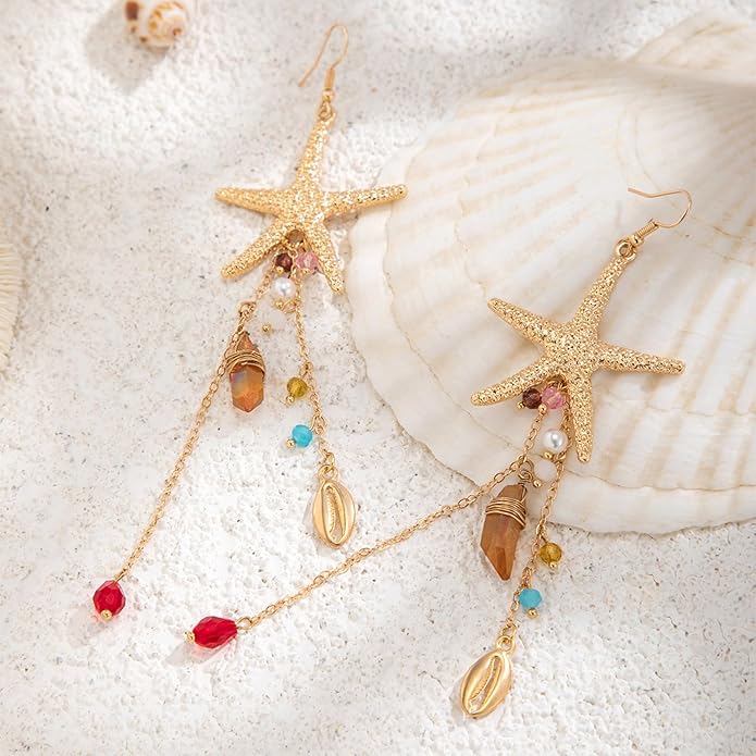 Gold Starfish Earrings for Women Trendy Dainty Starfish Statement Stud Earrings Hypoallergenic Summer Beach Ocean Coastal Jewelry