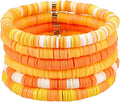 Ornaland 6 Pcs/Set Heishi Surfer Bracelets Set 6mm Polymer Clay Heishi Beads Stretch Bracelets Bohemia Summer Beach Jewelry for Women (Dark Orange)
