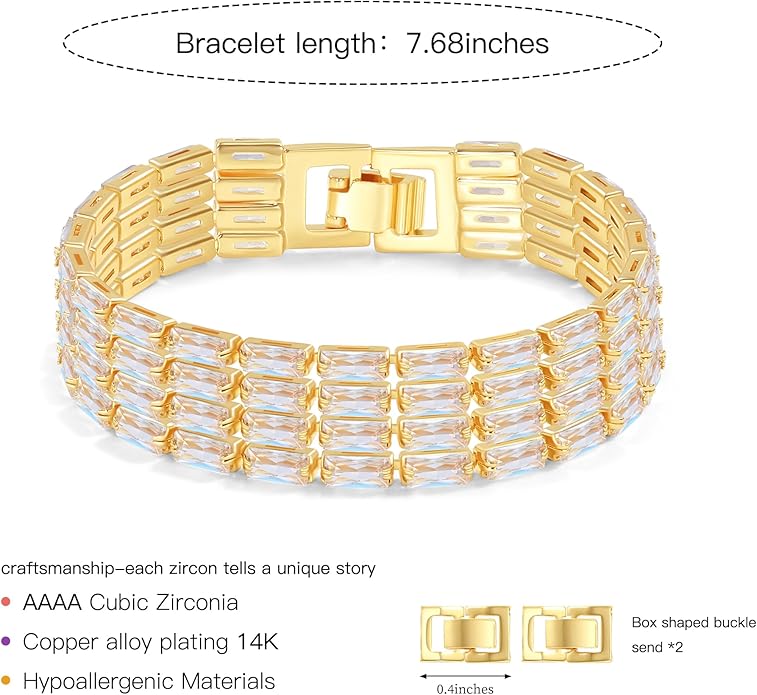 14K Gold Plated Women’s Tennis Bracelet – Sleek CZ Line Bracelet, Fits 6.0"–7.2" Wrist – Sparkly Everyday Jewelry Gift, Contemporary Tennis Bracelets for Women