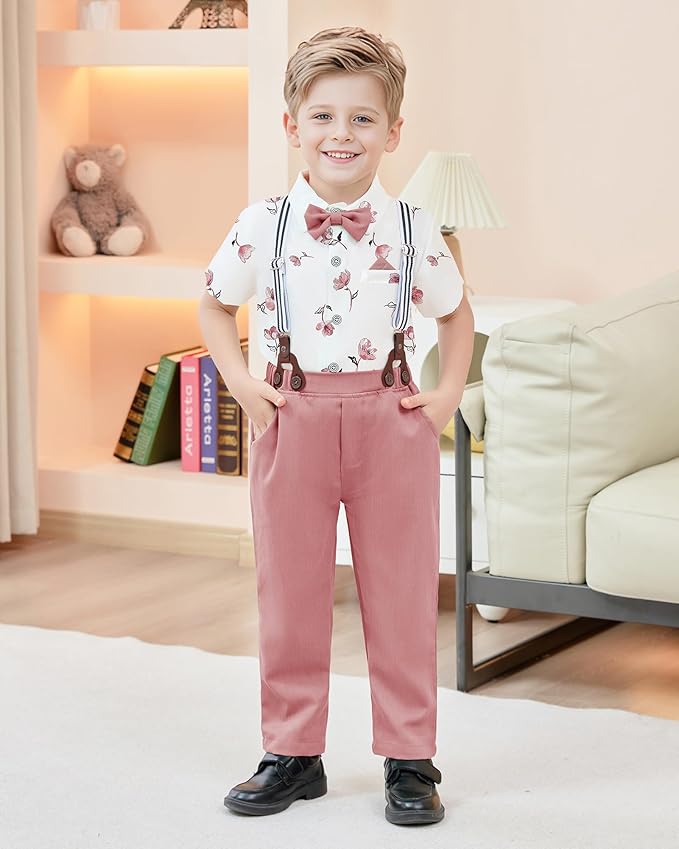 nilikastta Boy Suit Toddler Boy Outfit Boy Dress Shirt with Bowtie/Suspender Pants Gentleman Wedding Outfits 1-10 Years
