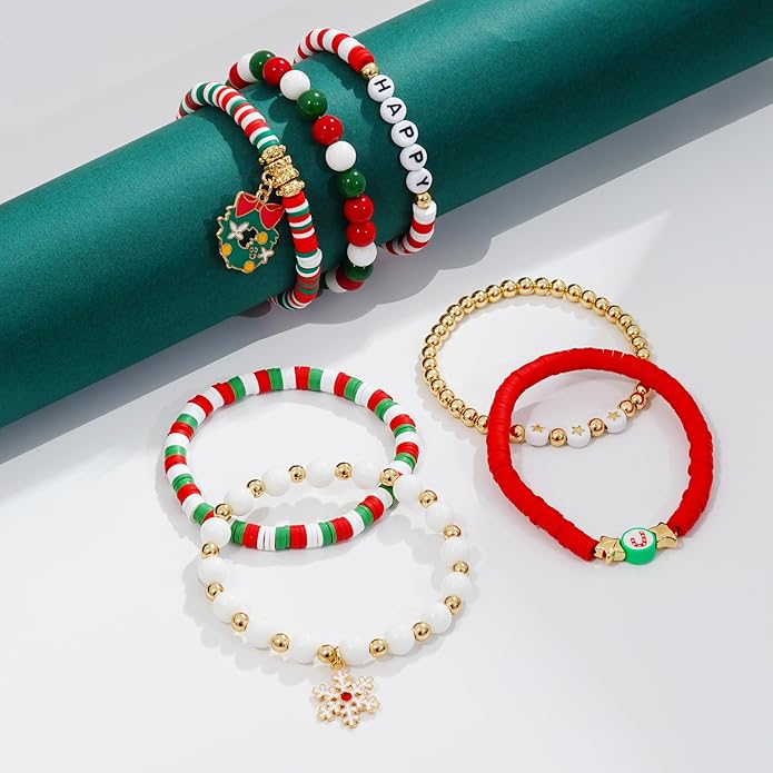 Heishi Beaded Stretch Bracelets for Women Stackable Polymer Clay Beads Bracelets Friendship Boho Summer Beach Bracelet Jewelry Set