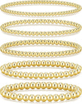 Valentines Day Gifts for Her Teen Wife Gold Beaded Bracelets for Women, 5 Pcs Dainty 14K Gold Plated Chunky Stretch Bead Ball Bracelet Stack