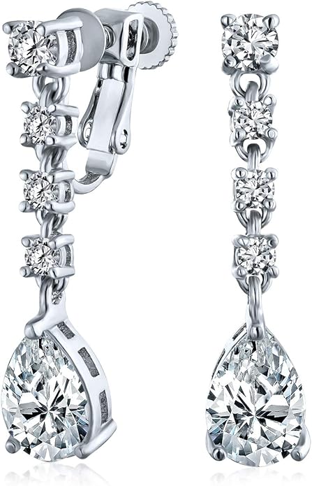 Bridal Jewelry Set Art Deco Vintage Estate Style Cubic Zirconia Marquise Leaf Teardrop AAA CZ Statement Cleavage Choker Necklace & Chandelier Dangle Clip On Or Pierced Earrings For Women Pageant