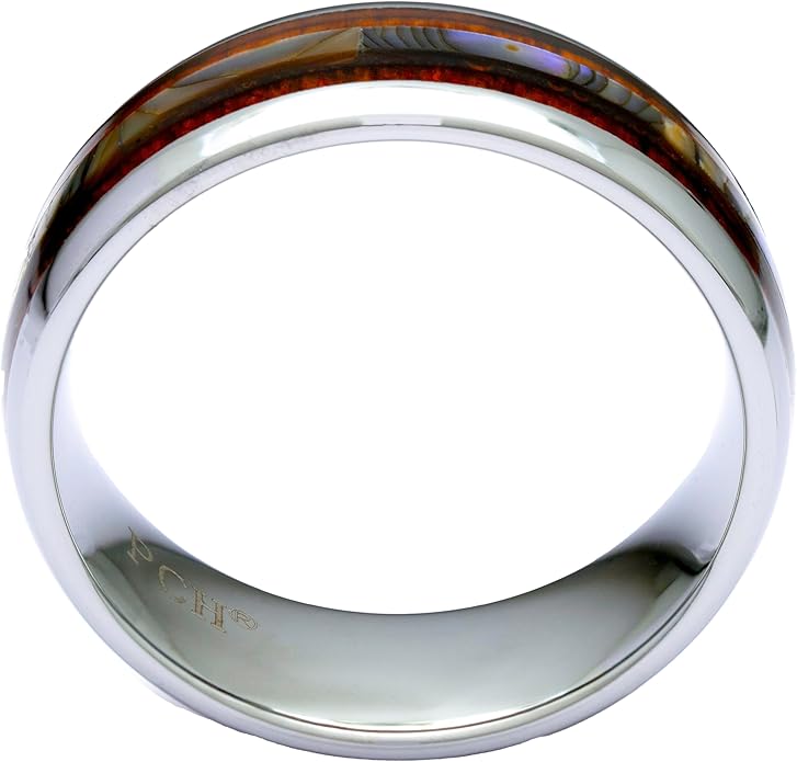 Tungsten Ring Hawaiian Koa Wood Abalone 8mm Comfort Fit Band