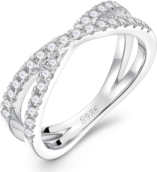 MOOSEA Moissanite Wedding Bands for Women 14K White Gold Plated 925 Sterling Silver Promise Eternity Ring Elegant Anniversary Jewelry Gifts for Special Celebrations