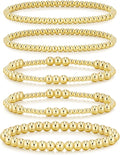 adoyi Valentines Day Gifts for Her Gold Bracelets for Women Waterproof, 14K Gold Plated Beaded Strand Bead Ball Bracelets stack Adjustable Jewelry Set for Gifts