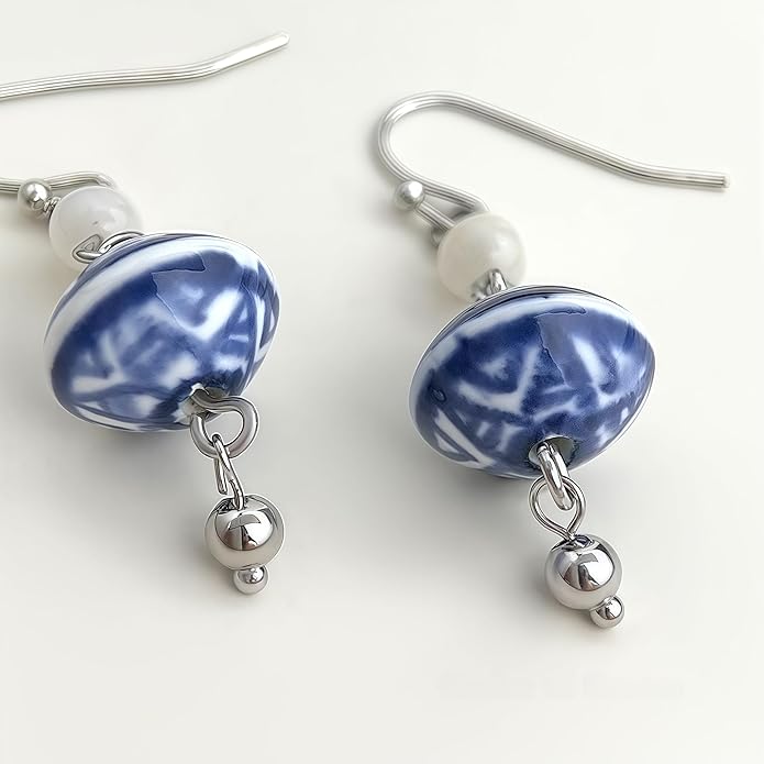 Hupplle Handmade Vintage Boho Dangle Earrings with Natural Stone Crystal Pearl Lightweight Hypoallergenic Elegant Jewelry Gifts for Women