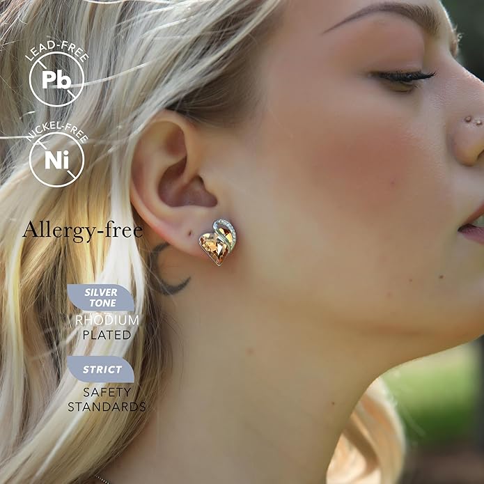 Leafael Infinity love Heart Birthstone Stud Earrings for Women, Valentine's Day Gifts for Mom, Wife, and Her, Silver Plated Birthday Jewelry