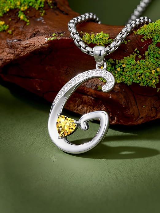 Valentines Day Gifts for Women Alphabet A to Z Initial Birthstone Pendant Necklaces for Women - 18k White Gold Plated Personalized Name Jewelry Valentine Mothers Day Birthday Gifts for Women Her Girlfriend
