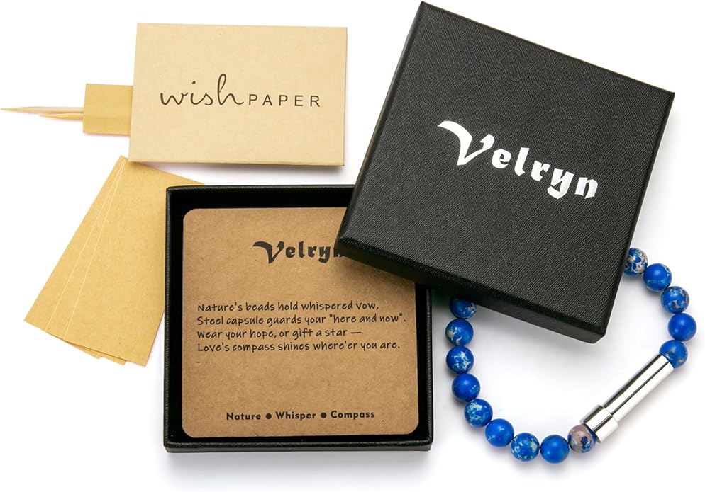 Natural Stone Wish Bracelet with Stainless Steel Capsule - Secret Message Stretch Beaded Bracelet for Women, Spiritual Jewelry Women Gift (Birthday, Mother Daughter)
