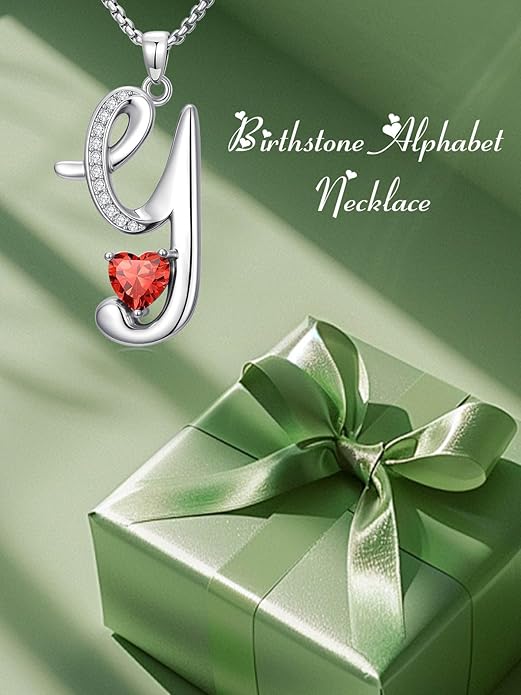 Valentines Day Gifts for Women Alphabet A to Z Initial Birthstone Pendant Necklaces for Women - 18k White Gold Plated Personalized Name Jewelry Valentine Mothers Day Birthday Gifts for Women Her Girlfriend