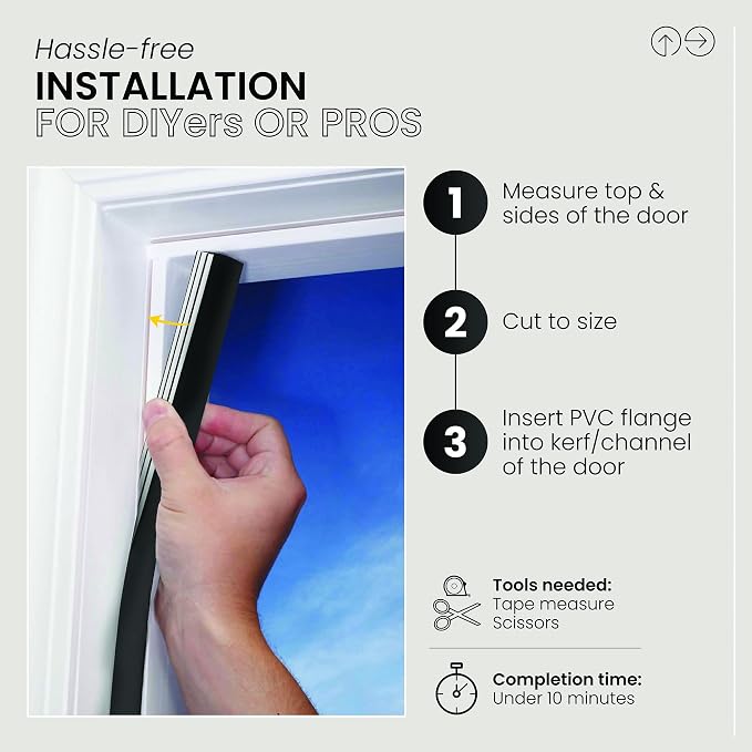 MD Building Vinyl-Coated Foam Top and Sides Door Seal, 90ft | Seals Gaps Up To - Image 3