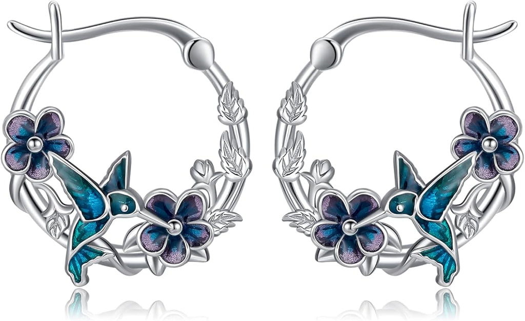 JUSTKIDSTOY Hypoallergenic Panda/Unicorn/Hummingbird/Dolphin Hoop Earrings for Women 925 Sterling Silver Animal Huggie Hoop Earrings Jewelry Gifts for Sensitive Ears