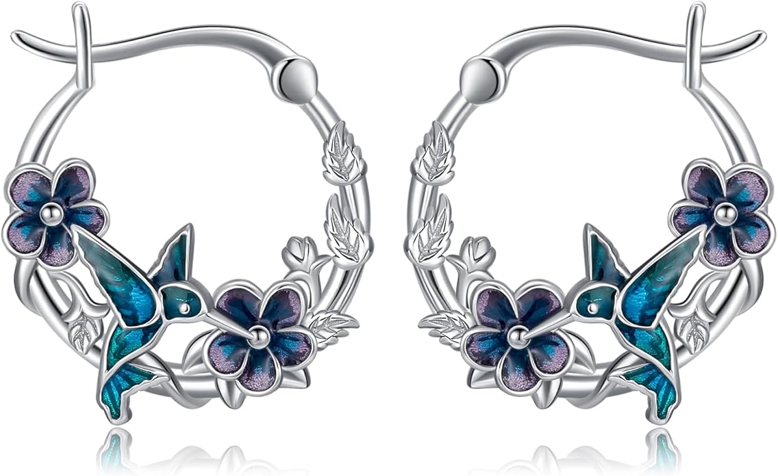JUSTKIDSTOY Hypoallergenic Panda/Unicorn/Hummingbird/Dolphin Hoop Earrings for Women 925 Sterling Silver Animal Huggie Hoop Earrings Jewelry Gifts for Sensitive Ears