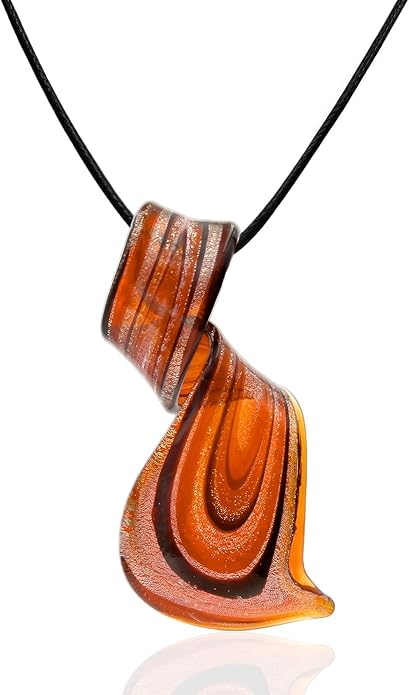 BESHEEK Murano Inspired Twist and Twirl Glass Pendant Necklace for Women Handcrafted Artisan Hypoallergenic Italian Style Jewelry