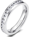 TIGRADE 2.5mm 4mm 5mm 6mm Titanium Ring Cubic Zirconia Engagement Ring Wedding Band Size 3 to 13.5