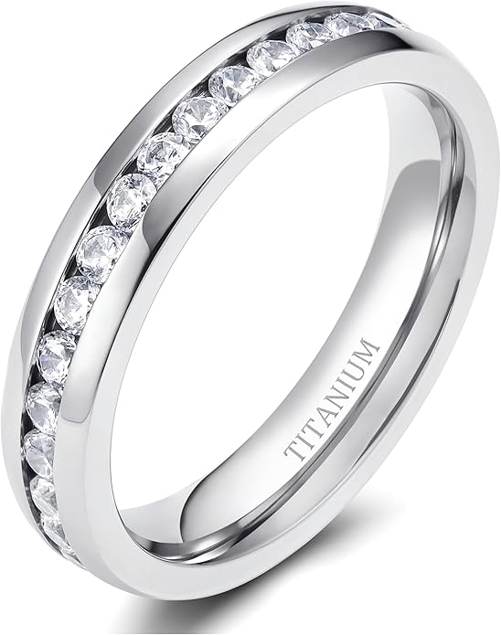 TIGRADE 2.5mm 4mm 5mm 6mm Titanium Ring Cubic Zirconia Engagement Ring Wedding Band Size 3 to 13.5