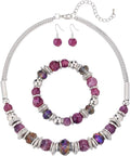 PEARL&CLUB Silver Beaded Statement Necklaces for Women Chunky Bead Necklace Bracelet and Earring Costume Jewelry Sets Gifts for Mom