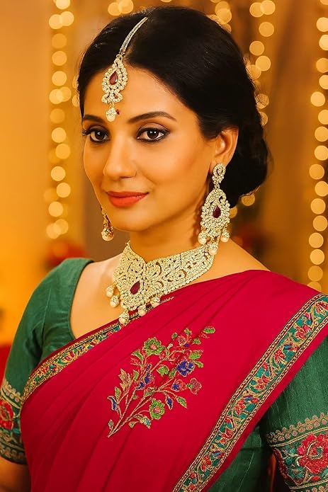 Touchstone Indian jewelry sets for women tikka wedding necklace costume guest statement bollywood rhinestones crystal faux pearls gold big royal neck piece set bridal fashion accessories