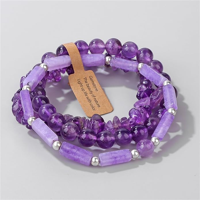 3Pcs Natural Stone Bracelets for Women 8mm Crystal Beaded Bracelets Handmade Stretch Bracelet Healing Crystal Jewelry for Women