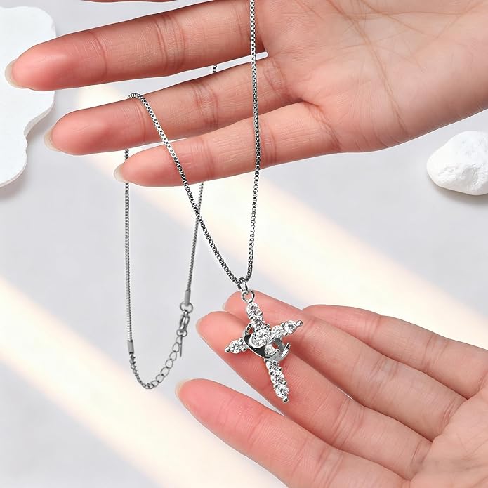 Crown Cross Necklace for Women, 14K Gold Silver Cubic Zirconia Crown Cross Necklace, Diamond Gold Silver Cross Necklaces, Dainty Cross Faith Simple Trendy Charm Jewelry Gift for Women