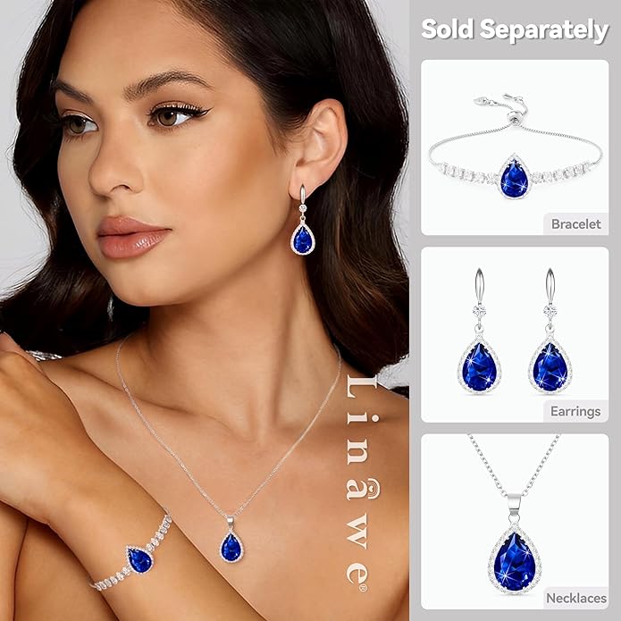 Linawe Crystal Chain Necklace for Women Trendy, Imitation Diamond Pendant, Statement Cubic Zirconia Boho Jewelry Set, 14K Gold/Rose Gold/Silver Birthstone Necklace