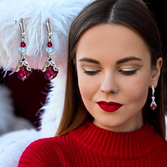 Antique Inspired Vintage Victorian Dangle Drop Earrings for Women - Colored Austrian Crystal Leverback Earrings - Jewelry Gift for Her