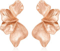 Chunky Gold Statement Earrings For Women Gold Plated Sectored Flower Leaf Shell Angel Wing Earrings Trendy Boho Jewelry For Women Large Stud Earrings Hypoallergenic Earrings