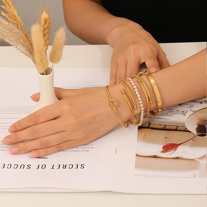 18 K Gold Plated Love Bangle Bracelet Stack Cuff Jewelry for Women Jewelry Set for Women Gift with Box