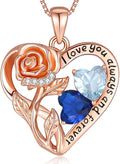 925 Sterling Silver Double Birthstone Rose Flower Heart Jewelry Necklaces for Women Anniversary Love Forever Necklaces for Her Birthday Gifts for Wife Girlfriend Mom Mothers Day Rose Gold