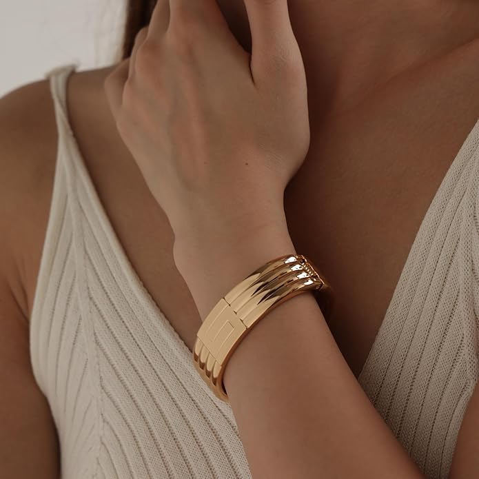 Wide Chunky Gold Cuff Bracelets for Women - Open Cuff Bangles Adjustable Wrist Bracelets, Statement Jewelry Gifts for Women