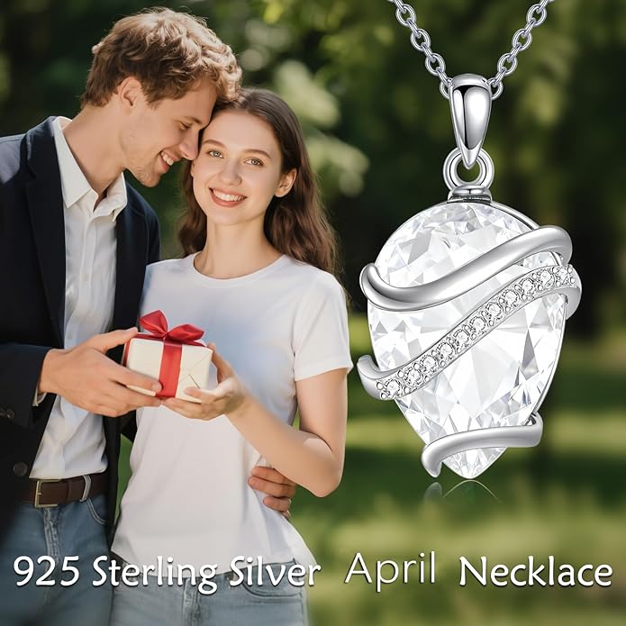 Birthstone Necklace for Women Sterling Silver Teardrop Pendant Necklace Birthday Jewelry Gift for Women