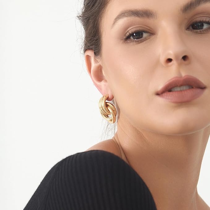Circle Knot Link Earrings for Women, Statement Drop Dangle Geometric Studs, Women's Jewelry- L Size