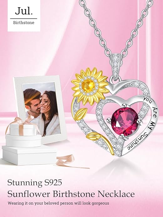 Valentine's Day Gifts for Wife 925 Sterling Silver Double Birthstone Pendant Necklaces I Love You for Always and Forever Necklace Anniversary Birthday Gifts for Wife Girlfriend Mom Her