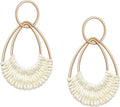 Raffia Hoop Earrings for Women Fun Boho Summer Beach Earrings Lightweight Handmade Straw Wicker Rattan Dangle Earrings Statement Geometric Round Drop Earrings