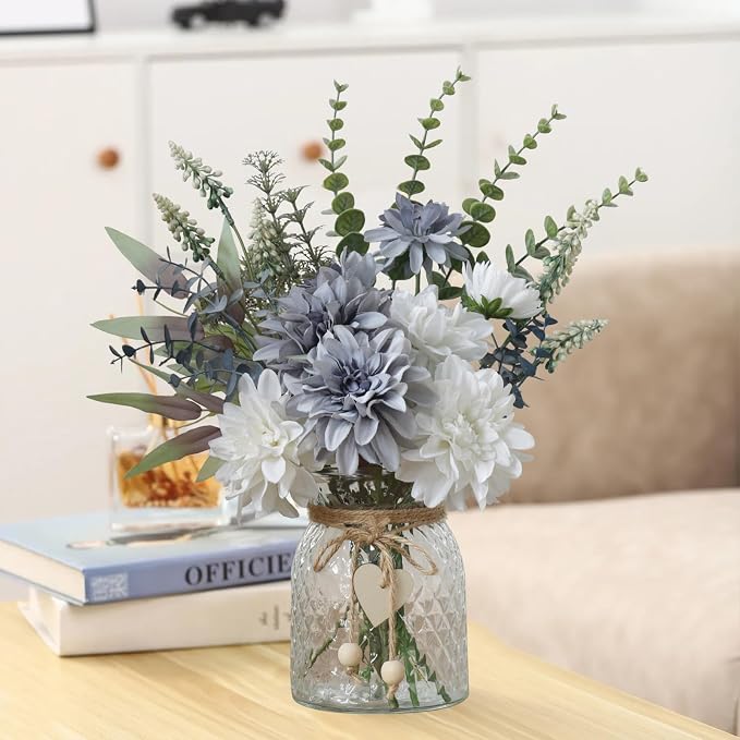 Fake Flowers with Vase, Silk Dahlia Flowers, Artificial Flowers in Vase - Image 4