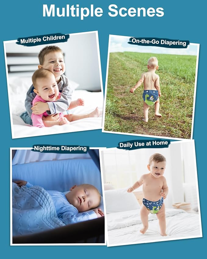 babygoal Cloth Diaper Covers 6 Pack with Wet Bag for Fitted Diapers and Prefolds with Double Gussets, Adjustable and Reusable for Baby Boys 6DCF13-B