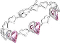 Leafael Infinity Love Heart Link Bracelets, Birthstone or Healing Stone Crystal Bracelet for Women, Silver Tone Jewelry Gifts for Her, 7-inch Chain and 2-inch Extender