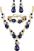 BriLove Wedding Bridal Jewelry for Women Multi Teardrop Cluster Crystal Statement Necklace Dangle Earrings Link Bracelet Set