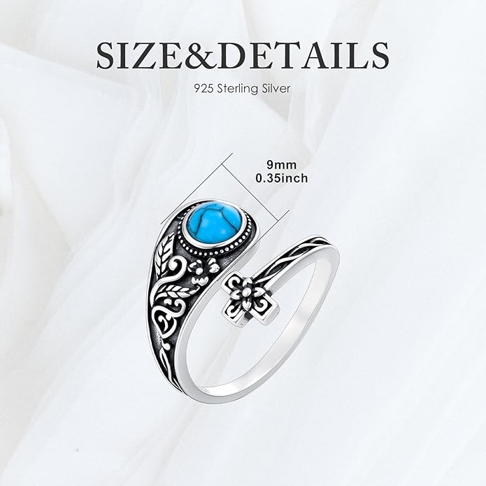 PELOVNY Spoon Rings for Women 925 Sterling Silver Vintage Cross Tree of Life Turquoise Adjustable Thumb Rings Jewelry Gifts for Women Men