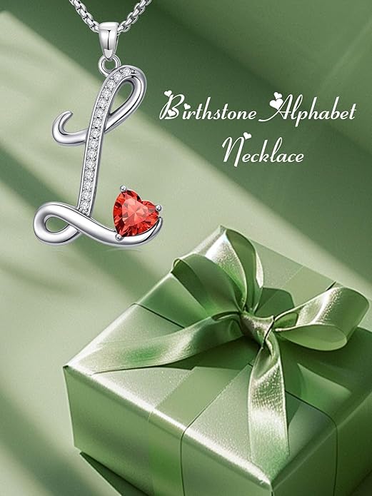 Valentines Day Gifts for Women Alphabet A to Z Initial Birthstone Pendant Necklaces for Women - 18k White Gold Plated Personalized Name Jewelry Valentine Mothers Day Birthday Gifts for Women Her Girlfriend