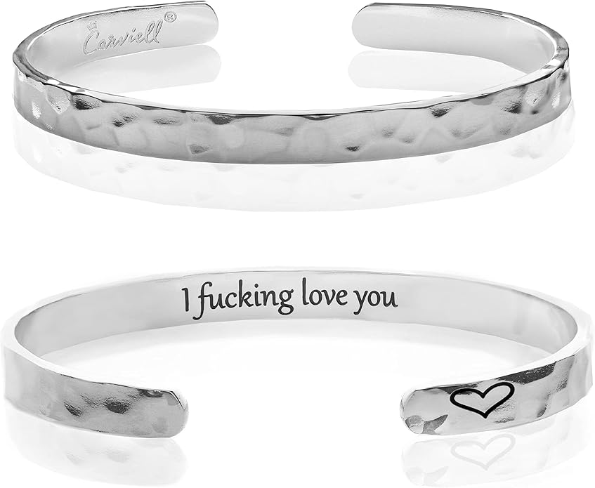 Carviell Engraved Cuff Bracelets for Women – Inspirational, Friendship, Love, Mom, Daughter, Sister, Christian, Graduation, Memorial & Wedding Gifts – 80+ Phrases – Stainless Steel, Gift-Ready