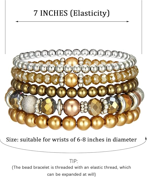 Noessla Beaded Pearl Stretch Bracelet Silver Stackable Crystal Beads Bracelets Trendy Costume Jewelry Mothers Day Gifts for Women
