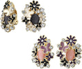 Pink Red Enamel Flower Crystal Edge Spring Retro Floral Rose Clip On Earrings For Women Non Pierced Ears 14K Gold Plated