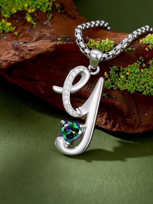 Valentines Day Gifts for Women Alphabet A to Z Initial Birthstone Pendant Necklaces for Women - 18k White Gold Plated Personalized Name Jewelry Valentine Mothers Day Birthday Gifts for Women Her Girlfriend