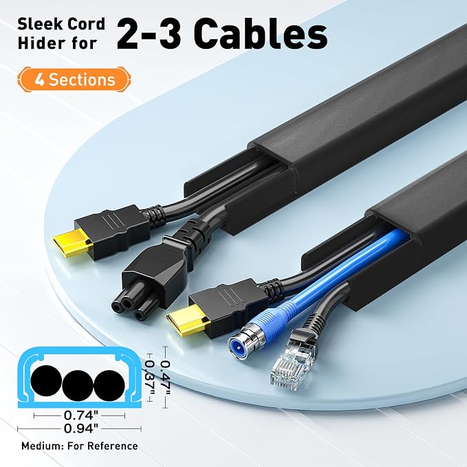 Delamu Black Cord Hider, 56.7in Black Cable Hider, Cord Covers - Image 2