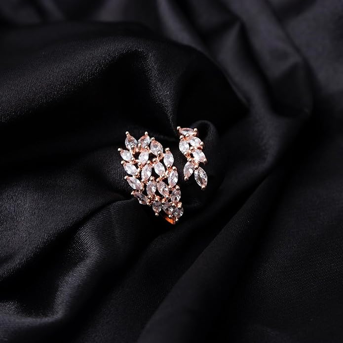 18K Gold Plated Cubiz Zirconia Wedding Engagement Wide Adjustable Band Ring for Women