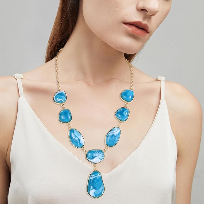 Bocar Bubble Chunky Necklace Alloy Necklace Resin Statement Pendant Necklace for Women