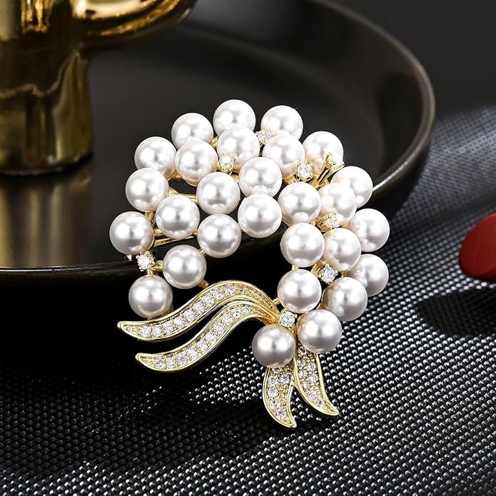 Flower Floral Brooch Pin Pearl Rhinestone Crystal Brooches Pins Scarf Brooch Clip Christmas Lapel Pin Dress Accessories for Women