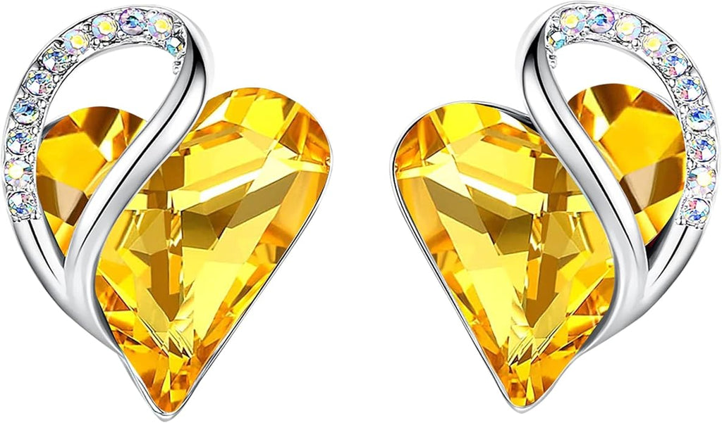 Leafael Infinity love Heart Birthstone Stud Earrings for Women, Valentine's Day Gifts for Mom, Wife, and Her, Silver Plated Birthday Jewelry